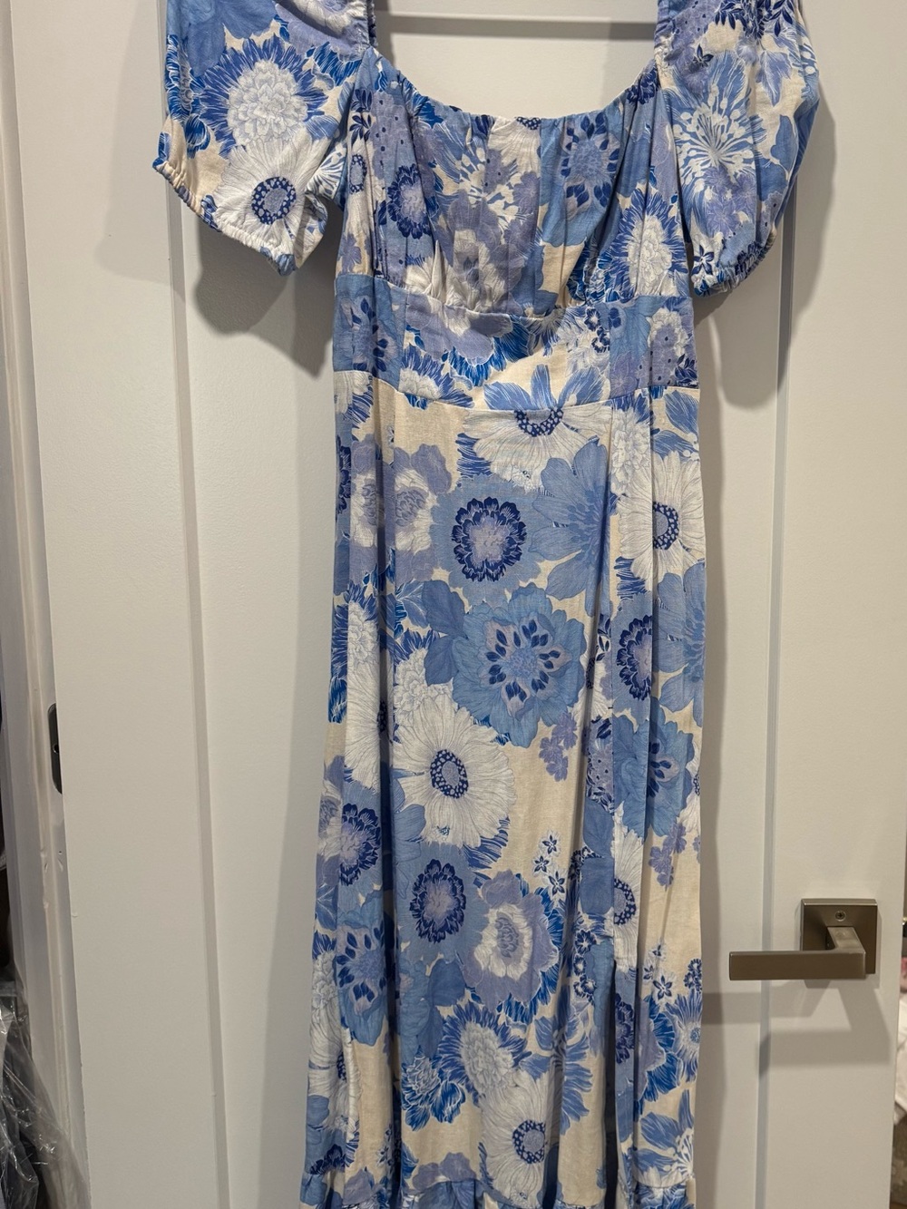Blue Floral Square-Neck Maxi Dress - Women
